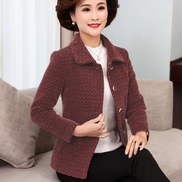 2024年秋冬季新品中老年女裝仿水貂短款毛呢外套韓版修身奶奶上衣