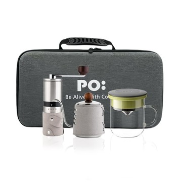 旅行咖啡手提三件組(手沖壺-共2色/咖啡磨2.0/玻璃杯350ml-共4色) 手沖壺-黑/咖啡磨2.0/玻璃杯350ml-黑紅