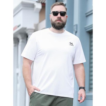 百勝狐大碼男士夏季刺繡短袖t恤胖子圓領加肥半袖體恤衫休閑舒適