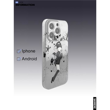 三殼殼原創小眾庫洛米元素插畫手機保護殼適用于蘋果15promax/14/13/12/11/菲林二合一/IMD亮面精孔防摔保護