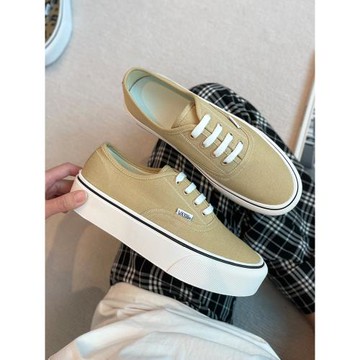 奶茶色厚底帆布鞋2024年春季新款薄款圓頭系帶低幫休閑小白板鞋潮