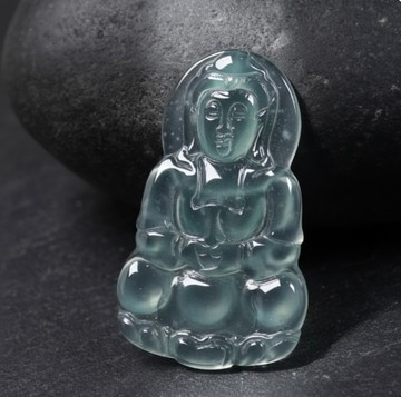 玻璃種藍水翡翠觀音菩薩項鍊 | 天然翡翠A貨 | 送禮