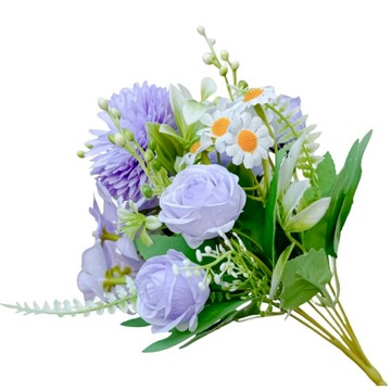 Floral M 花藝 法式小花園玫瑰洋甘菊紫色花束仿真花花材  1個  紫色
