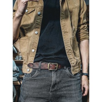 皮薯薯百搭美式復古手工頭層真皮腰帶商務休閑皮帶真皮男士皮褲帶