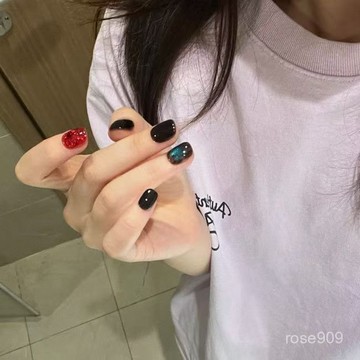 ➕最新設計款穿戴甲💅手工穿戴甲追光藍色貓眼星星甲片甜酷辣妹高級感學生顯白美甲貼片短款穿戴甲 AN3I