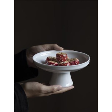 元無中式點心盤高腳禪意茶點盤陶瓷水果盤中古風精致圍爐煮茶食盤