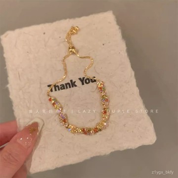 🔥臺灣出貨🔥疊戴深戳我心！彩色多巴胺鋯石手鐲女設計感麻花扭結精緻手鏈手飾