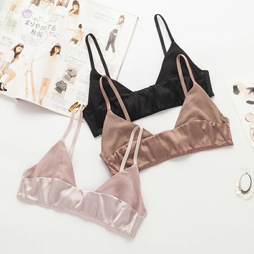真絲法式三角杯內衣桑蠶絲無鋼圈無海綿文胸性感薄款無痕胸罩女