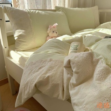??ins法式蕾絲花邊水洗棉床上四件套小清新被套床單學生宿舍三件套