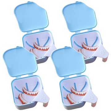 日式假牙套清潔雙層浸泡盒 藍色  1入  4入