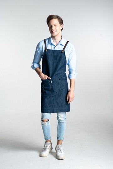 Edition 1 圍裙 交叉後背圍裙（重度洗滌，藍色） 工作服，縫紉
