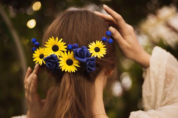 藍玫瑰向日葵髮梳