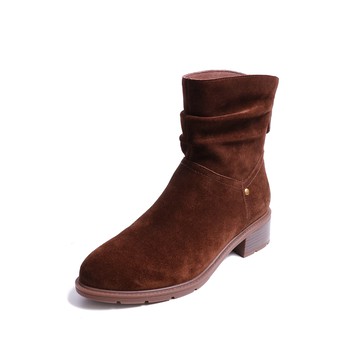 KOKKO個性帥氣麂皮抓皺質感短靴深咖色