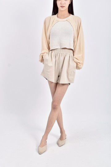 (M) innner修身短版質感針織長袖杏色罩衫