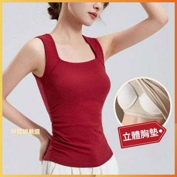 【勞闆娘嚴選】方領抓皺修身長版背心 3色M~XL bra寬肩帶背心 內衣背心 方領背心 bra top 背心 女裝 睡衣
