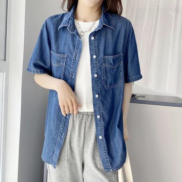 復古短袖牛仔襯衫女上衣夏季2026新款設計感小眾半袖襯衣開衫外套