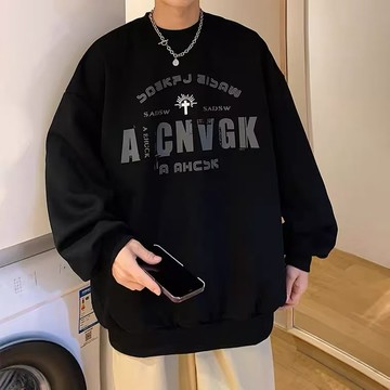 韓版刷毛款 男潮版港風青年寬鬆版 刷毛T 大學T 內刷毛男生長袖T恤 情侶大學T 印花T 長T（XY116）【壹號站】