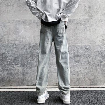 美式春秋vibe褲子高街潮牌黃泥染牛仔褲男鋼印修身小腳直筒微喇褲