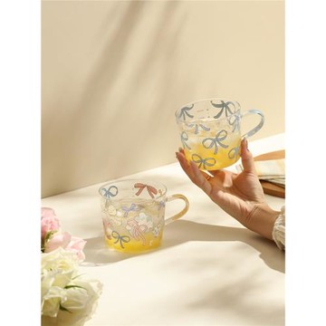 藍蓮花家居高顏值女生水杯高硼硅玻璃茶杯早餐杯家用上班個人杯子