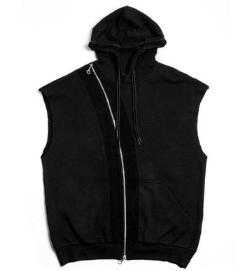 美式復古 原創裡布外翻小眾拉鏈無袖坎肩黑色衛衣