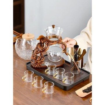 玻璃茶具套裝家用2024新款功夫茶杯懶人磁吸茶壺自動出水輕奢高檔