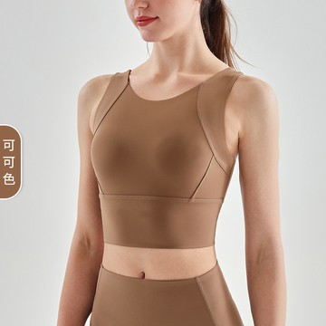 運動內衣 新品 高強度運動內衣 歐美裸感瑜伽背心女防走光高強度減震內衣健身運動內衣