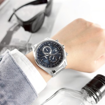 CITIZEN 星辰表 / AT8260-85L / 光動能 萬年曆 電波錶 藍寶石水晶玻璃 日期 不鏽鋼手錶 藍色 43mm