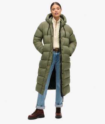 Superdry Women's Rip-stop Longline Puffer Coat Green Size: 10
