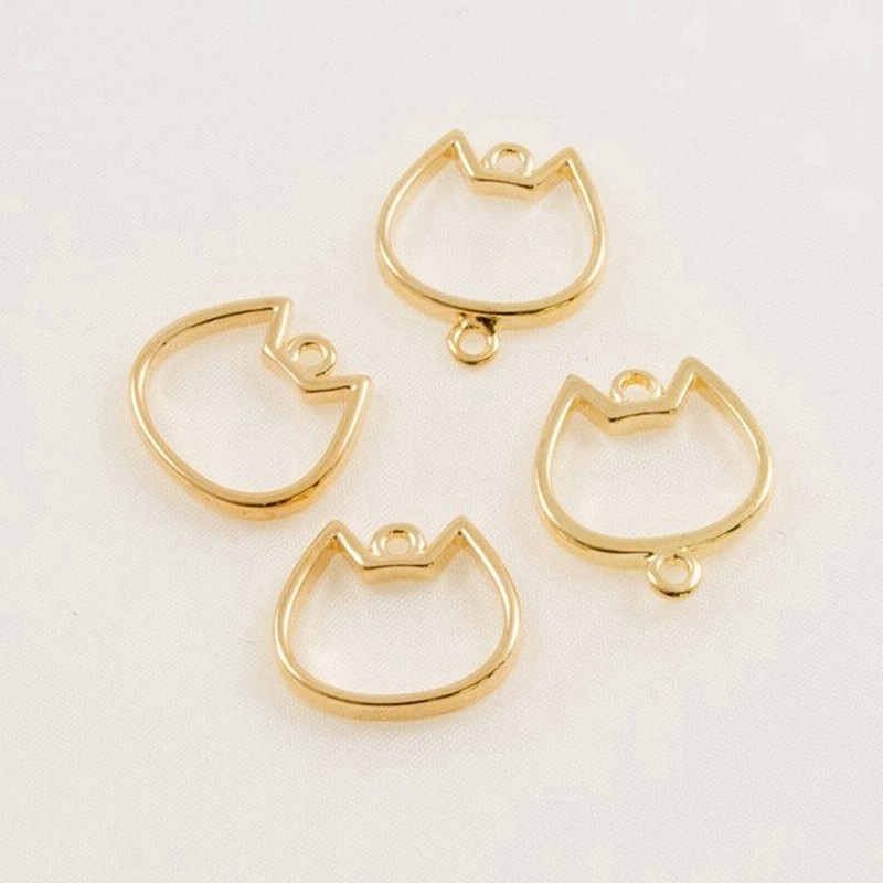 フレームネコ小(カン付 底無)ゴールド 2ヶ  フレーム 型 レジン 