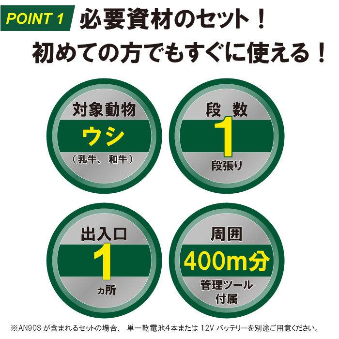 牛放牧用電気柵セット  放牧400電気さく セット 一式 周囲400ｍ 約1ha 牛 ウシ パドック 運動場