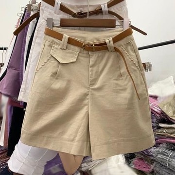 歐貨白色短褲女夏季新款寬松卡其色西裝褲直筒休閑中褲五分褲