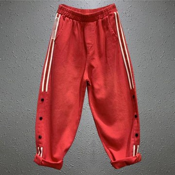 2026春裝新款撞色老爹垮褲女設計感小眾寬松松緊腰顯瘦牛仔哈倫褲