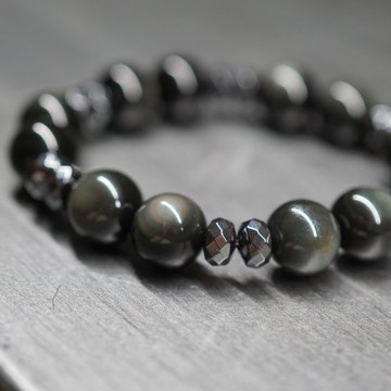 雙面光 黑曜石 赤鐵礦 水晶手鍊 男生禮物 聖誕禮物 原創水晶設計