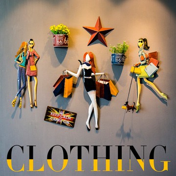 復古鐵皮畫壁飾創意店鋪女裝店服裝店墻面掛件復古墻飾裝飾品壁掛