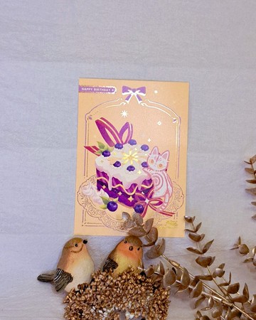 【生日卡】緞帶蛋糕系列_藍莓慕斯