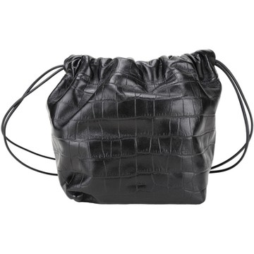 JIL SANDER Dumpling 鱷魚紋羊皮抽繩手提/斜背水桶包(黑色)