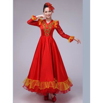 新款開場舞大擺裙演出服女成人大氣現代舞臺裝中老年合唱團歌伴舞