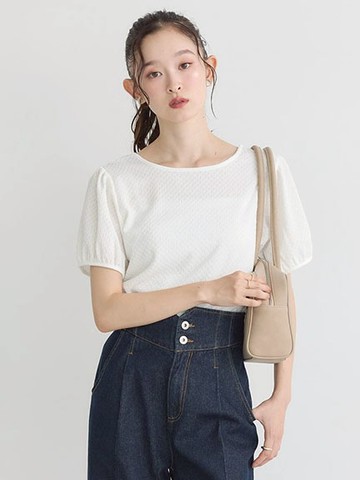 立體壓紋雙色繞頸綁結短袖上衣(01000698900) - earth music&ecology