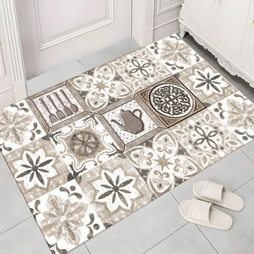 AFAMIC 艾法 高質感落塵吸水玄關刮泥腳踏墊/比利時絲圈絨印花TPR地墊 80 x 50cm  英廚 淺棕色 + 白色  1個