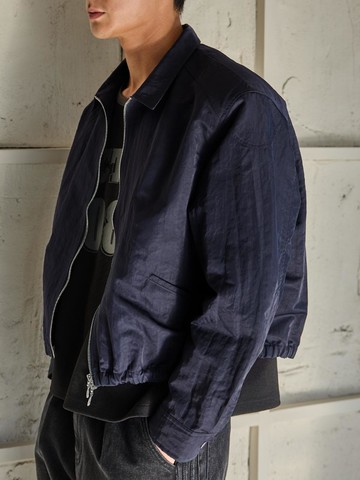 Shoulder Pad Zip-up Shirt Jacket [Navy]