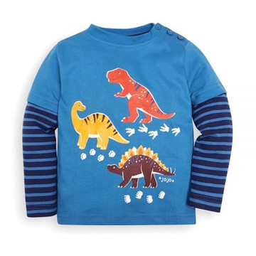 英國 JoJo Maman BeBe - 嬰幼兒100%純棉長袖上衣-恐龍樂園