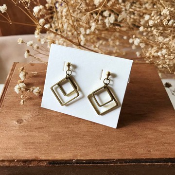 黃銅耳環_幾何菱形(可改夾)