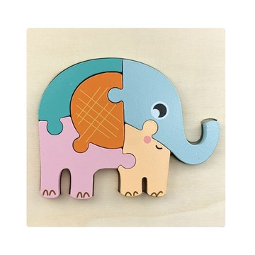 JoyNa - 4入-木製拼圖 大塊配對立體拚圖 動物交通工程車拼板-大象+隨機3款