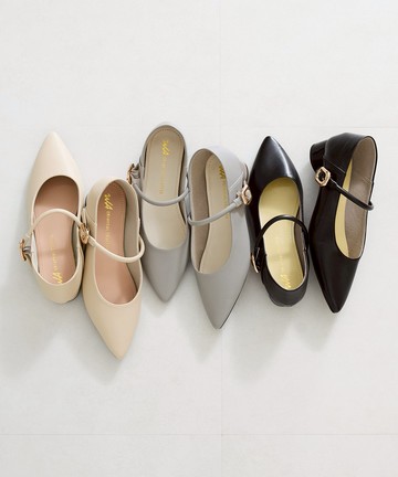 簡約繫帶尖頭圓根低跟鞋  (42304)