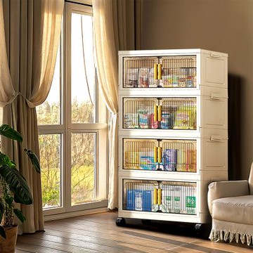 Mr.box  50面寬豎紋摺疊磁吸雙開門四層收納櫃-附滑輪 兩款可選