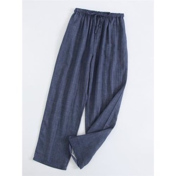 全棉棉紗簡約寬松褲子大碼純棉雙層紗布長褲睡褲男春秋薄款家居褲