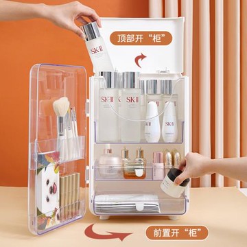 輕奢化妝品收納盒透明大容量護膚品收納柜家用防塵塑料口紅置物架