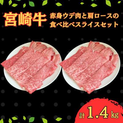 ふるさと納税 串間市 宮崎牛赤身ウデ肉800gと肩ロース600gの食べ比べスライスセット(合計1.4kg)(串間市)