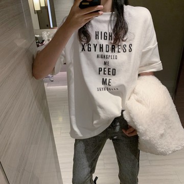 新款字母寬鬆短袖T恤 百搭 上衣 休閒 短袖 T恤 上衣 衣服 女生衣著 基本款 oversize 短袖上衣 寬版上衣