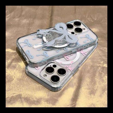 【新品台出】少女粉藍蝴蝶結帶磁吸蘋果15promax手機箱iphone14pro軟13女12/11磁吸手機架 磁吸手機